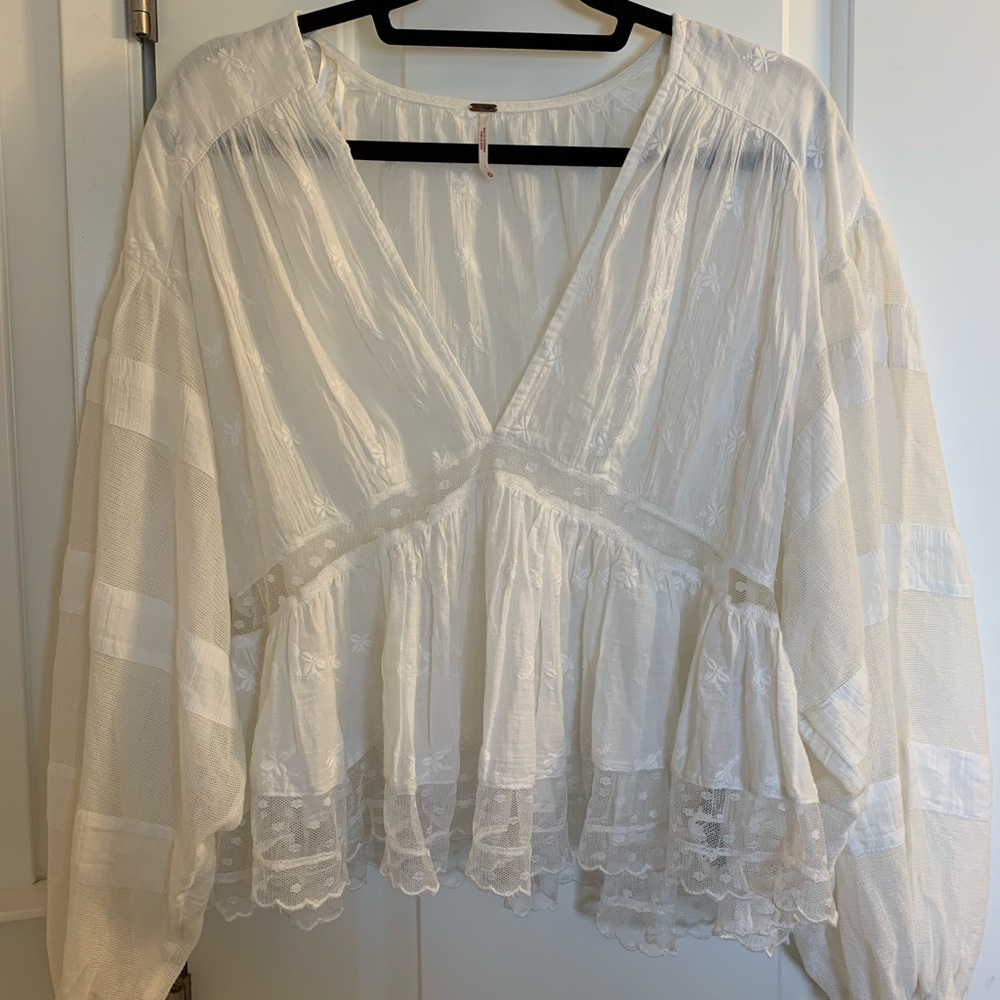 FREE PEOPLE White Peasant Blouse NEVER WORN